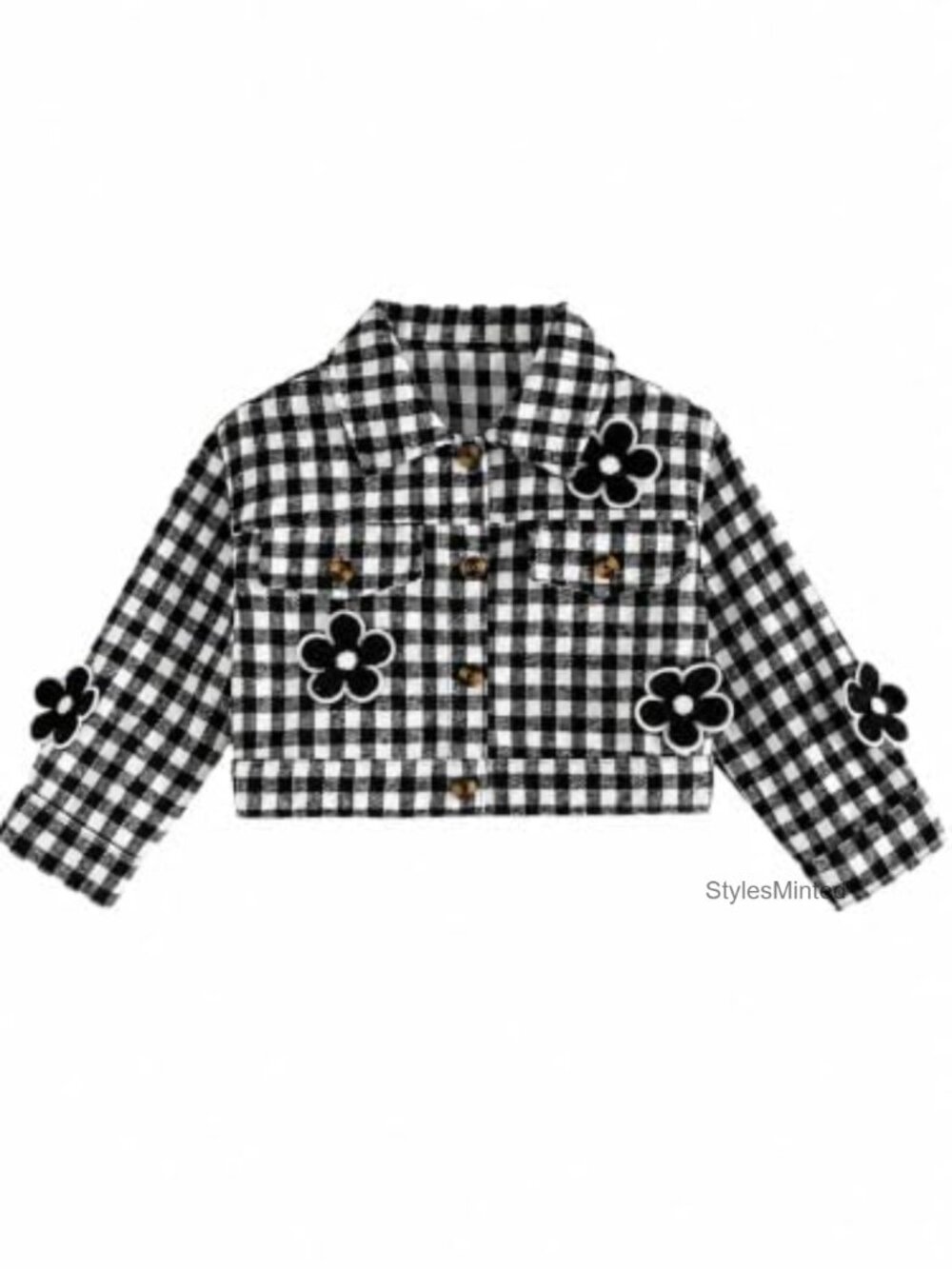 Girls Flower Plaid Cropped Jacket Button Down Shacket